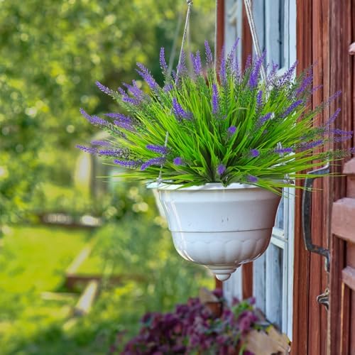 LANKAMO 10 Bundles Fake Monkey Grass Outdoor Faux Shrubs UV Resistant Purple