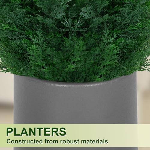 3FT Artificial Cedar Topiary Trees with Gray Planter Set of 2