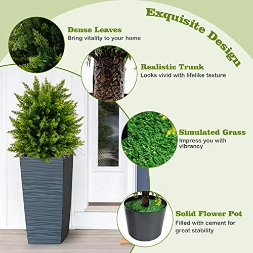 Goplus 215 Artificial Cedar Topiary Ball Tree Set of 2
