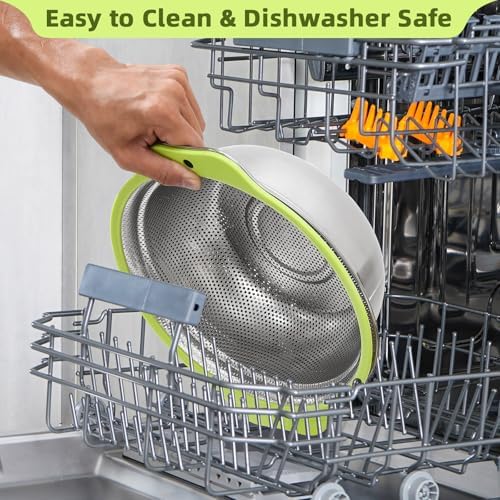 AHIABOAT 2PCS Stainless Steel Colander Set - Microporous Dishwasher Safe Effortless Straining