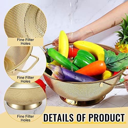 Norme Gold Colander Set with 3 Strainers 5 Quart Capacity
