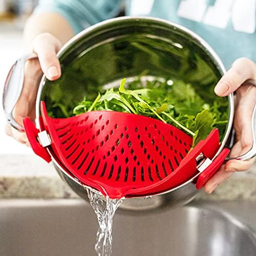 ArligSpace-Saving Universal Pasta Strainer with Silicone Fit for All Pots Bowls