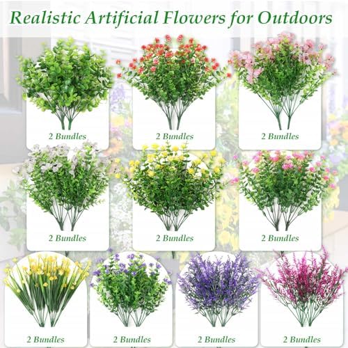 20 Bundles Fake Outdoor Flowers for Garden Decor