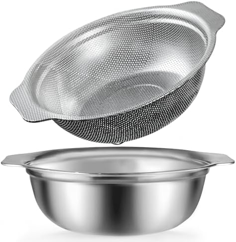 POPGRADEStainless Steel Colander 5QT Large Capacity with Mixing Bowl Dishwasher Safe