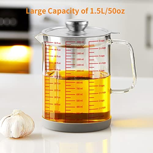 Luvan 15L Glass Bacon Grease Container with Strainer