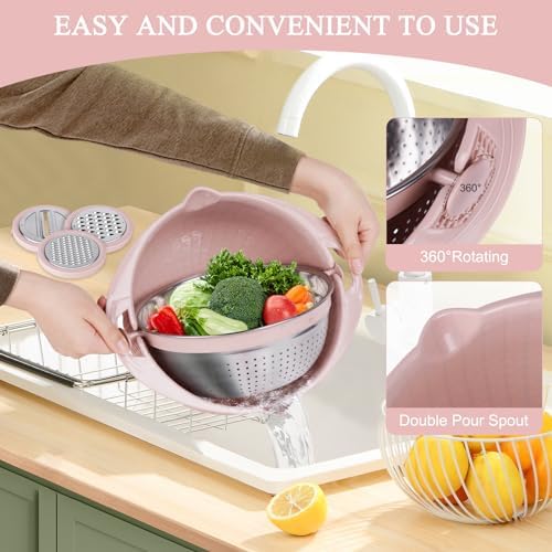 4-in-1 Colander Set with Mixing Bowl Pink