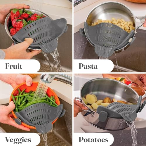 Kitchen Gizmo Snap N Strain - Silicone Pasta Strainer Clip-On