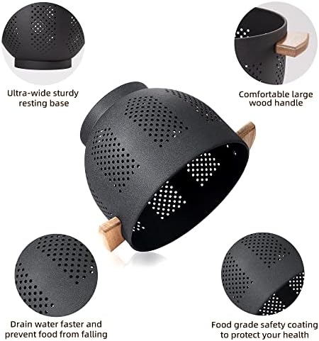Sturdy Metal Colander with Wooden Handle for Kitchen Use