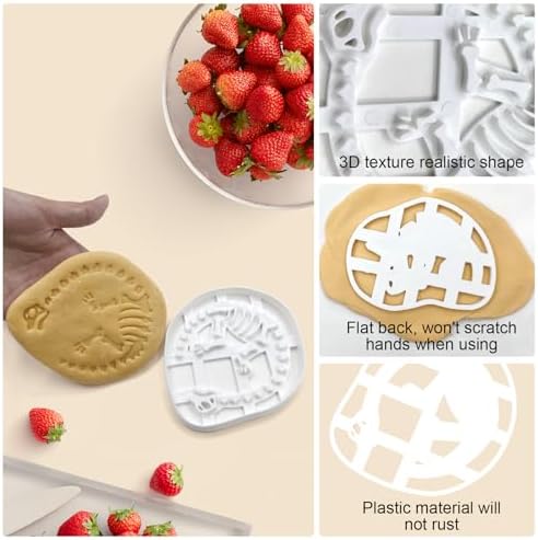 Four Dinosaur Cookie Cutters STEGOsaurus T-Rex Tanystropheus Triceratops Durable Plastic