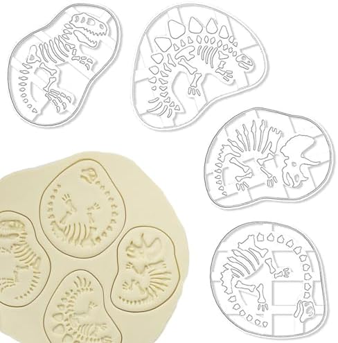 Four Dinosaur Cookie Cutters STEGOsaurus T-Rex Tanystropheus Triceratops Durable Plastic