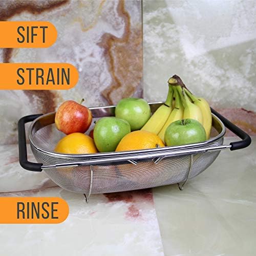Precision-engineered over the sink stainless steel colander
