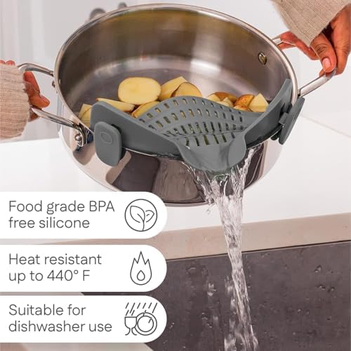 Kitchen Gizmo Snap N Strain - Silicone Pasta Strainer Clip-On