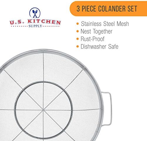 US Kitchen Supply 3-Piece stainless steel colander set