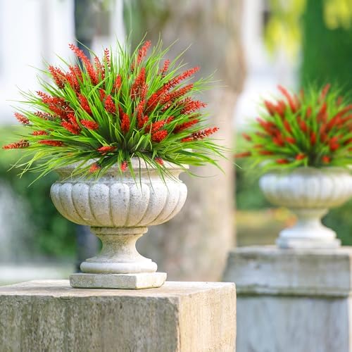 Sggvecsy 12 Bundles Red Outdoor Faux Lavender Plant