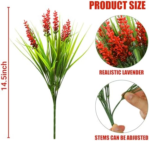 Sggvecsy 12 Bundles Red Outdoor Faux Lavender Plant
