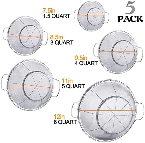 Sturdy Space-Saving 5-Pack Stainless Steel Colander Set