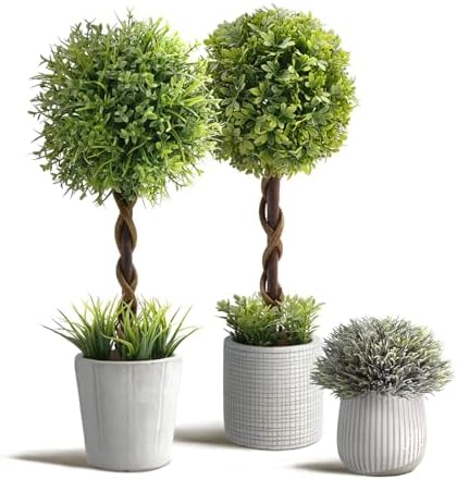 3-Pack Fake Artificial Boxwood Topiary Trees for Home Outdoor Use
