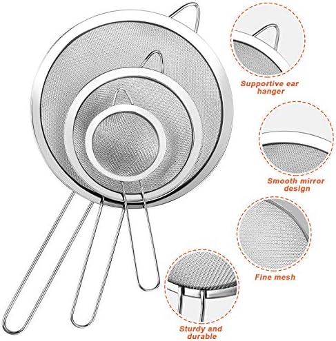 3 Pcs Stainless Steel Fine Mesh Strainer with Handle