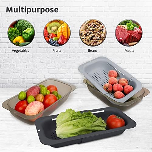 Adjustable Multi-Purpose Colander Basket Set Over Sink for Efficient Food Processing