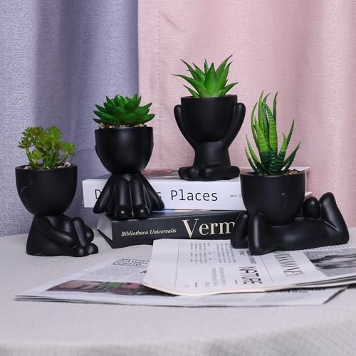 Tearom 4-Pack Fake Succulents with Human Pots Perfect for Office Home