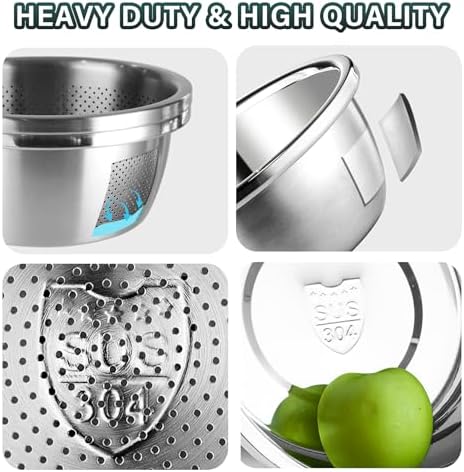 POPGRADE 304 Stainless Steel 4QT Colander Salad Bowl Set