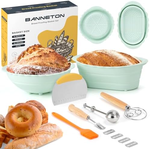 Neddie Upgraded Banneton Silicone Baking Basket Set for Sourdough Bread