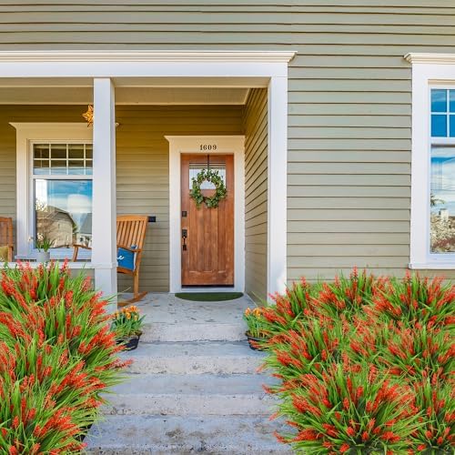 Sggvecsy 12 Bundles Red Outdoor Faux Lavender Plant