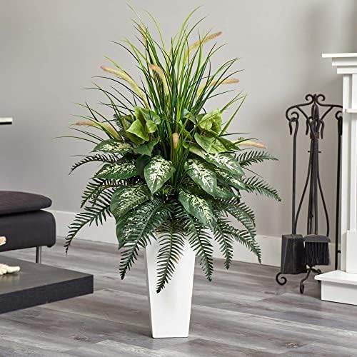 Natural artificial mixed river fern dogtail tower planter Green