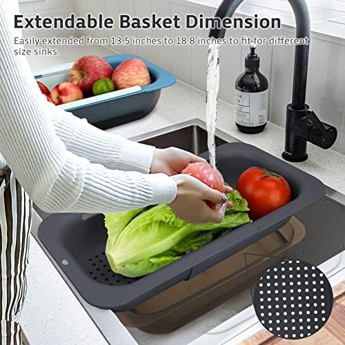 Adjustable Multi-Purpose Colander Basket Set Over Sink for Efficient Food Processing