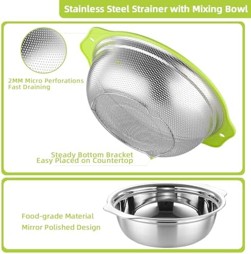 AHIABOAT 2PCS Stainless Steel Colander Set - Microporous Dishwasher Safe Effortless Straining