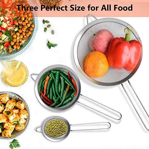3 Pcs Stainless Steel Fine Mesh Strainer with Handle