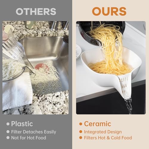 Ergonomic Design - Heat-Resistant Durable Ceramic Food Strainer with Integrated Drain Spout