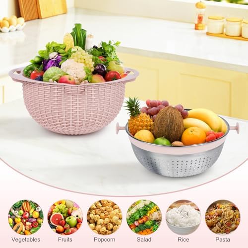 4-in-1 Colander Set with Mixing Bowl Pink