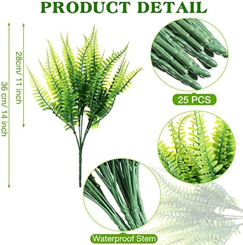 25-Pack Fake Boston Fern Artificial Plants for Outdoor Use