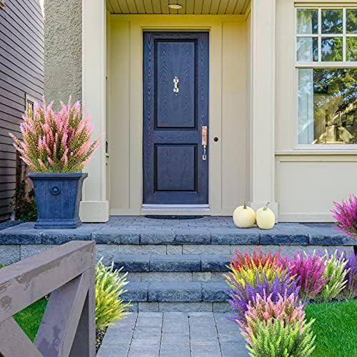 Artificial Lavender Outdoor UV-Resistant Faux Plastic Plants 12Bundles Pink