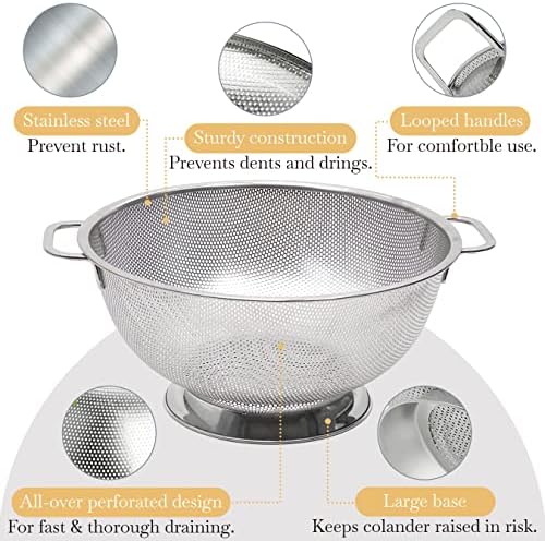Essential Kitchen Tool Bellemain 5 Qt Metal Colander with Handle
