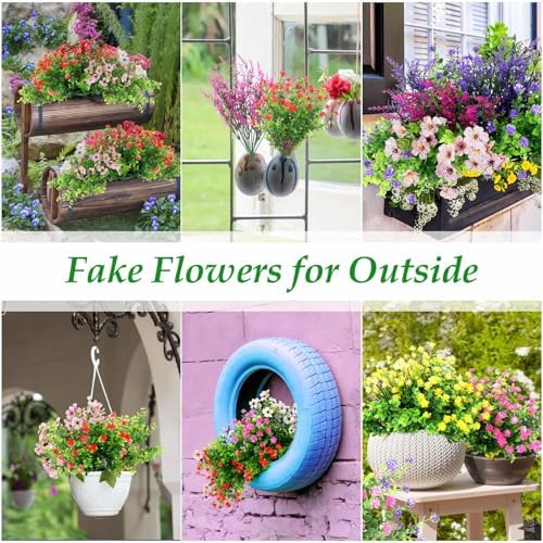 20 Bundles Fake Outdoor Flowers for Garden Decor