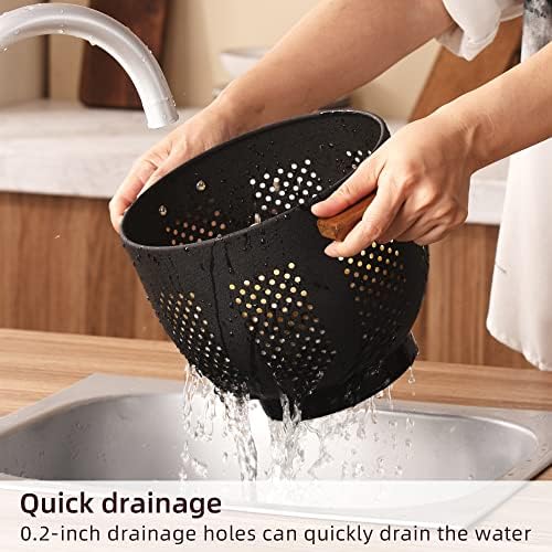 Sturdy Metal Colander with Wooden Handle for Kitchen Use