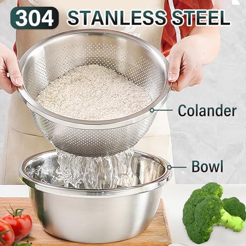 POPGRADE 304 Stainless Steel 4QT Colander Salad Bowl Set