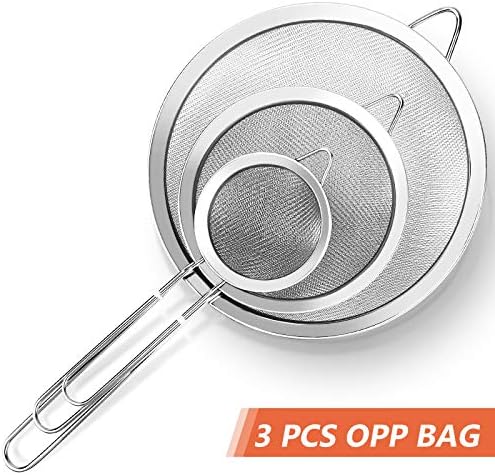 3 Pcs Stainless Steel Fine Mesh Strainer with Handle