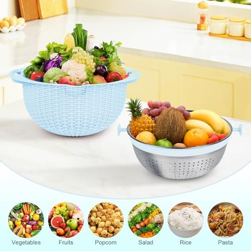 4 in 1 Colander Set with Mixing Bowl Unique Design Blue Kitchen Essential