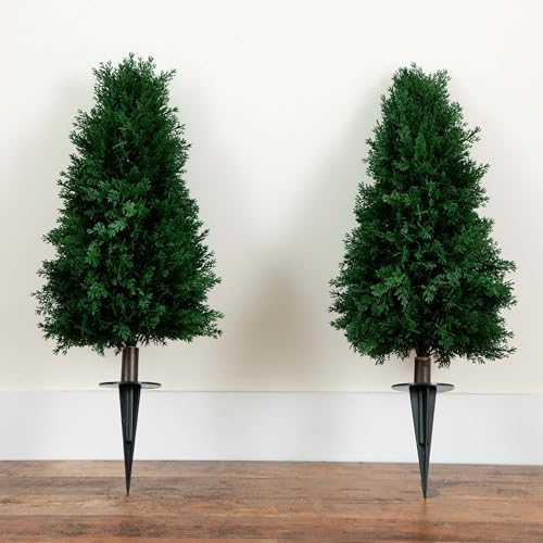 Nearly Natural 25ft UV-Resistant Artificial Cedar with Stake Set of 2
