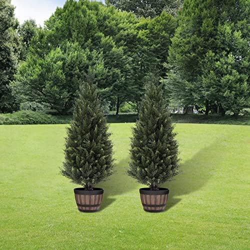 2 x 35 Artificial Cedar Outdoor Potted Shrubs Set