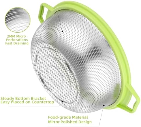 3QT Stainless Steel Colander Quick-Draining Dishwasher-Ready