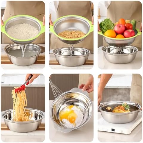 AHIABOAT 2PCS Stainless Steel Colander Set - Microporous Dishwasher Safe Effortless Straining