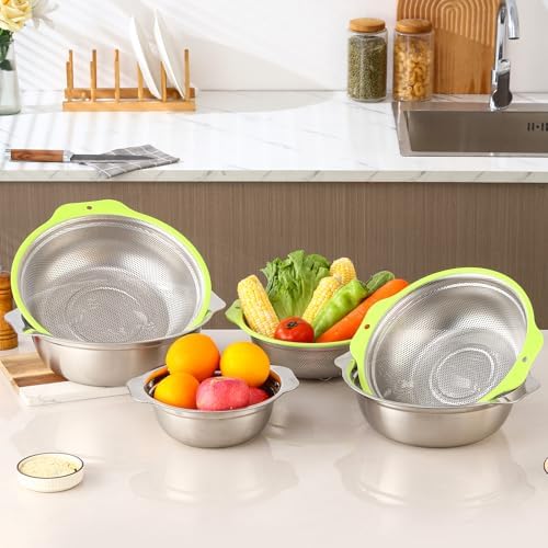 Double qt stainless steel colander set with handle for quick draining