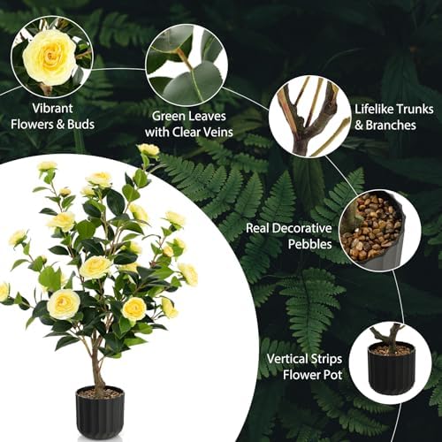 Realistic Artificial Camellia Tree 2-Pack