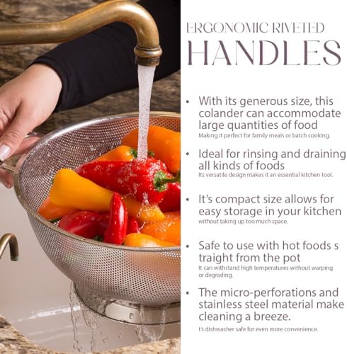 Essential Kitchen Tool Bellemain 5 Qt Metal Colander with Handle