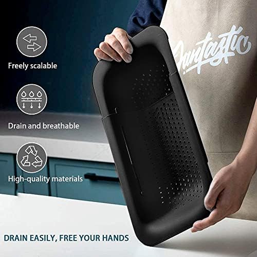 Collapsible Plastic Kitchen Colander Black