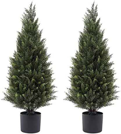 2 x 35 Artificial Cedar Outdoor Potted Shrubs Set